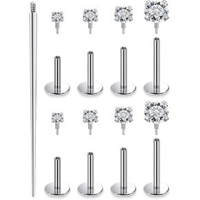 18G 16G Internal Thread Flat Back Nose Stud Earrings Surgical Steel Conch Tragus Cartilage Medusa Monroe Labret Lip Rings Piercing Jewelry for Women Men CZ Silver Black Gold Hypoallergenic in Saudi Arabia