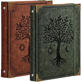 2 عبوة من الجلد مكونة من 3 حلقات تناسب ورق مقاس 8.5 بوصة × 11 بوصة، حلقة دائرية مقاس 1 بوصة تحتوي على 200 ورقة، غطاء دفتر ملاحظات منظم أوراق فضفاضة، أخضر وبني in Kuwait