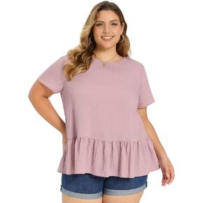 Plus Size Babydoll Tops for Women Crew Neck Short Sleeve Summer Shirts Loose Fit Flowy Casual Blouses in Saudi Arabia