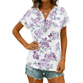 Linen Shirts for Women 2026 Summer Short Sleeve Tunic Tops Dressy Casual Button Henley V Neck Blouses Trendy Clothing in Kuwait