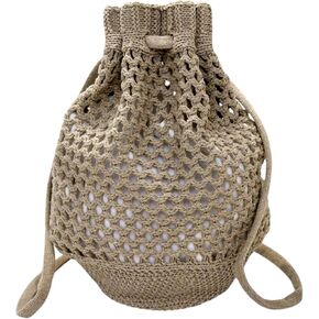 حقيبة ظهر صغيرة برباط من الكروشيه من ENBEI، محفظة كروشيه مصنوعة يدويًا للشاطئ، والسفر، وحقيبة الشاطئ للنساء، وحقيبة شبكية خفيفة الوزن (كاكي) in Kuwait