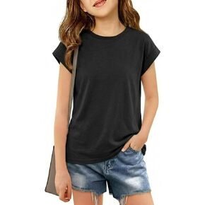Girls Cap Sleeve T Shirts Kids Summer Crewneck Solid Tops Tees 5-14 Years in Kuwait