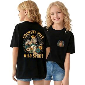 Girls Cowgirl Western Shirts - Kids Rodeo Horse Short Sleeve Graphic Country Soul Wild Spirit Floral Summer Tops in Saudi Arabia