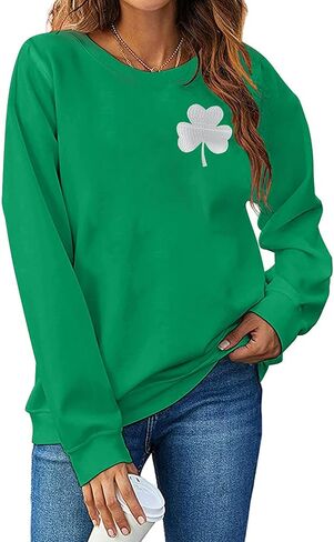 St Patricks Day Sweatshirts For Women Shamrock Embroidered Sweatshirt St. Patrick's Day Gifts Blouse in Saudi Arabia