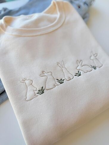 Embroidered Easter Sweatshirt - Bunny Sweater - Easter Sunday Outfit - Spring Sweatshirt - Women's Easter Crewneck Cream in Saudi Arabia