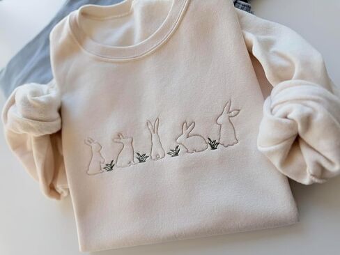 Embroidered Easter Sweatshirt - Bunny Sweater - Easter Sunday Outfit - Spring Sweatshirt - Women's Easter Crewneck Cream in Saudi Arabia