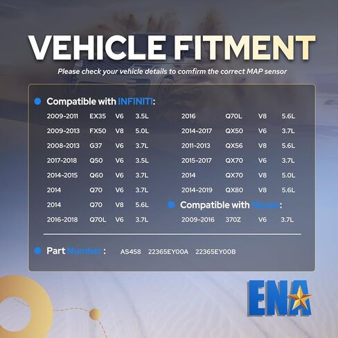 ENA مستشعر الضغط المطلق المنوع متوافق مع 2008 2009 2010 2011 2012 2013 2014 2015 2016 2017 2018 2019 إنفينيتي نيسان G37 QX80 QX56 FX50 QX70 QX50 Q70 لاستبدال AS458 22365EY00A in Saudi Arabia