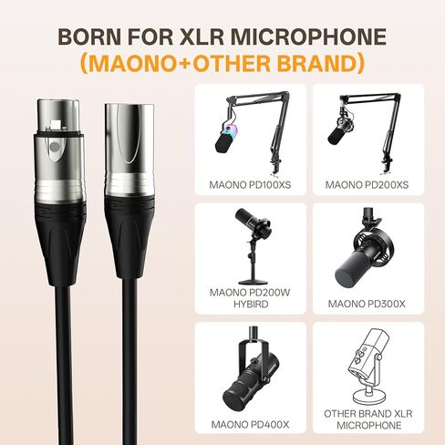 MAONO XLR Cable, 20FT Cable with Balanced 3 PIN, XLR Male to Female Mic Audio Cord, XLR Speaker Cable, Mic Wire, Compatible with XLR Microphone for Recording Podcast Streaming, Black(XLR-600) in Kuwait