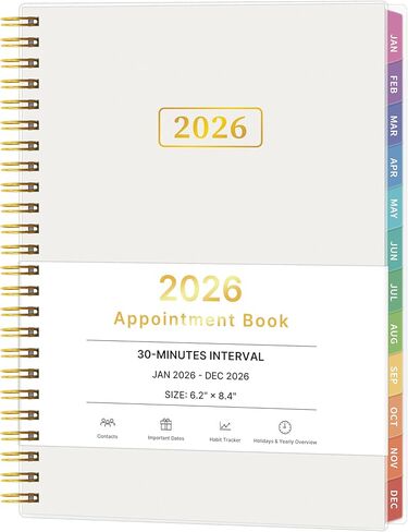 2026 Appointment Book, 30 Minutes-Hourly, Weekly ＆ Monthly Calendar Planner 2026, Jan 2026 - Dec 2026, 6.2'' x 8.4'', 2026 Daily Planner with Tabs ＆Pocket, Flexible Cover, Great for Office, Home, School in Saudi Arabia