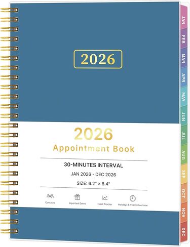 2026 Appointment Book, 30 Minutes-Hourly, Weekly ＆ Monthly Calendar Planner 2026, Jan 2026 - Dec 2026, 6.2'' x 8.4'', 2026 Daily Planner with Tabs ＆Pocket, Flexible Cover, Great for Office, Home, School in Saudi Arabia