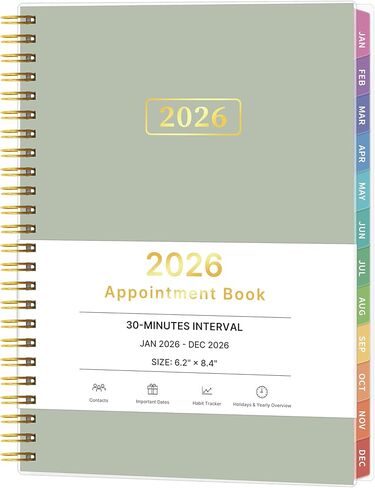2026 Appointment Book, 30 Minutes-Hourly, Weekly ＆ Monthly Calendar Planner 2026, Jan 2026 - Dec 2026, 6.2'' x 8.4'', 2026 Daily Planner with Tabs ＆Pocket, Flexible Cover, Great for Office, Home, School in Saudi Arabia