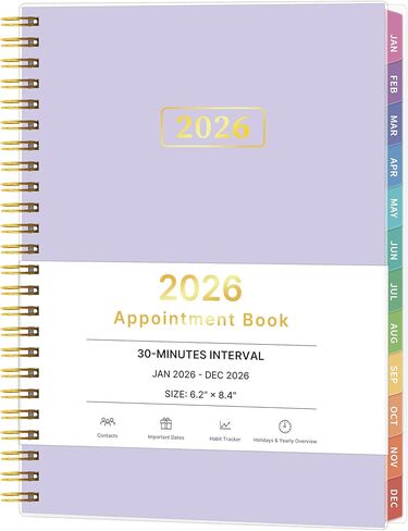 2026 Appointment Book, 30 Minutes-Hourly, Weekly ＆ Monthly Calendar Planner 2026, Jan 2026 - Dec 2026, 6.2'' x 8.4'', 2026 Daily Planner with Tabs ＆Pocket, Flexible Cover, Great for Office, Home, School in Saudi Arabia