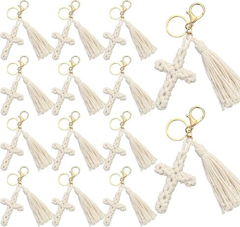 Nosiny 12 مجموعة Macrame Cross سلاسل المفاتيح السائبة محبوكة سلسلة المفاتيح الديكور القطن مضفر الصليب قلادة الدينية يسوع كيرينغ الهدايا المسيحية المرأة سحر لمحفظة حقائب الظهر سيارة الكنيسة الصلاة عيد الفصح in Saudi Arabia