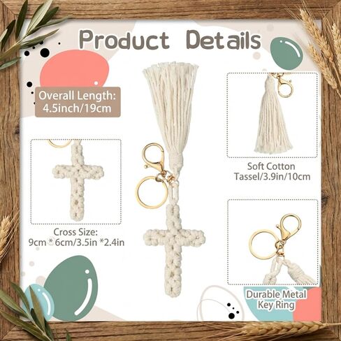 Nosiny 12 مجموعة Macrame Cross سلاسل المفاتيح السائبة محبوكة سلسلة المفاتيح الديكور القطن مضفر الصليب قلادة الدينية يسوع كيرينغ الهدايا المسيحية المرأة سحر لمحفظة حقائب الظهر سيارة الكنيسة الصلاة عيد الفصح in Saudi Arabia