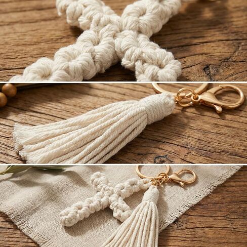 Nosiny 12 مجموعة Macrame Cross سلاسل المفاتيح السائبة محبوكة سلسلة المفاتيح الديكور القطن مضفر الصليب قلادة الدينية يسوع كيرينغ الهدايا المسيحية المرأة سحر لمحفظة حقائب الظهر سيارة الكنيسة الصلاة عيد الفصح in Saudi Arabia