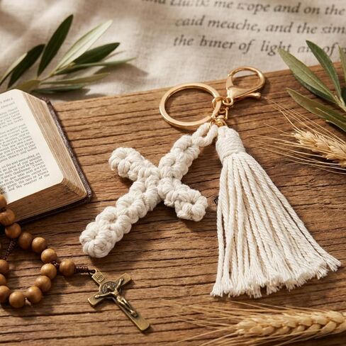 Nosiny 12 مجموعة Macrame Cross سلاسل المفاتيح السائبة محبوكة سلسلة المفاتيح الديكور القطن مضفر الصليب قلادة الدينية يسوع كيرينغ الهدايا المسيحية المرأة سحر لمحفظة حقائب الظهر سيارة الكنيسة الصلاة عيد الفصح in Saudi Arabia