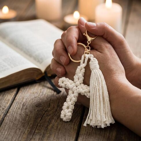 Nosiny 12 مجموعة Macrame Cross سلاسل المفاتيح السائبة محبوكة سلسلة المفاتيح الديكور القطن مضفر الصليب قلادة الدينية يسوع كيرينغ الهدايا المسيحية المرأة سحر لمحفظة حقائب الظهر سيارة الكنيسة الصلاة عيد الفصح in Saudi Arabia