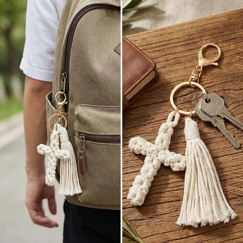 Nosiny 12 مجموعة Macrame Cross سلاسل المفاتيح السائبة محبوكة سلسلة المفاتيح الديكور القطن مضفر الصليب قلادة الدينية يسوع كيرينغ الهدايا المسيحية المرأة سحر لمحفظة حقائب الظهر سيارة الكنيسة الصلاة عيد الفصح in Saudi Arabia