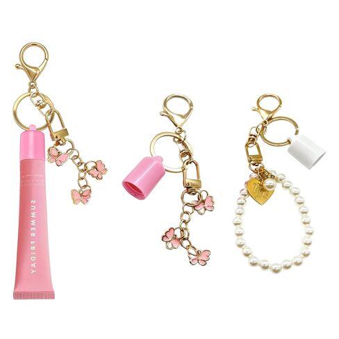 Keychain Cap for Summer Fridays 0.5 oz Lip Balm Keychain, Lip Gloss Keychain With Flower Charms, Valentine’s Day Gifts for Women, 2 Pack White in Saudi Arabia