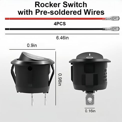2 PCS 12 Volt Round Rocker Switch, 2 Pin SPST Switch Button, 6A/250V 10A/125V AC for Automotive Boat etc, Black in Saudi Arabia