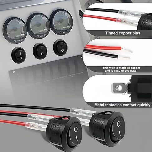 2 PCS 12 Volt Round Rocker Switch, 2 Pin SPST Switch Button, 6A/250V 10A/125V AC for Automotive Boat etc, Black in Saudi Arabia