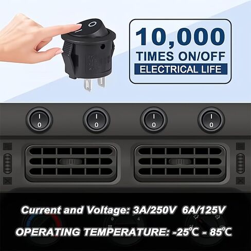 2 PCS 12 Volt Round Rocker Switch, 2 Pin SPST Switch Button, 6A/250V 10A/125V AC for Automotive Boat etc, Black in Saudi Arabia