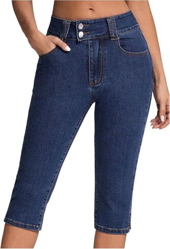SHENHE Women's Y2K Low Rise Skinny Capris Jeans Vintage Side Split Cropped Denim Pants in Saudi Arabia