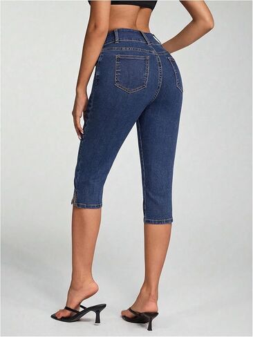 SHENHE Women's Y2K Low Rise Skinny Capris Jeans Vintage Side Split Cropped Denim Pants in Saudi Arabia