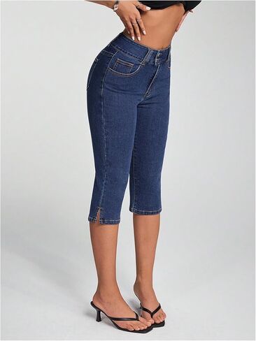 SHENHE Women's Y2K Low Rise Skinny Capris Jeans Vintage Side Split Cropped Denim Pants in Saudi Arabia