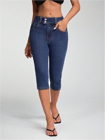 SHENHE Women's Y2K Low Rise Skinny Capris Jeans Vintage Side Split Cropped Denim Pants in Saudi Arabia