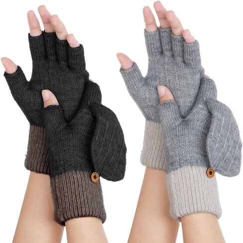 2 Pairs Fingerless Gloves for Women Men Winter Half Finger Gloves Knitted Fingerless Mittens for Typing Driving Biking Working Running in Saudi Arabia