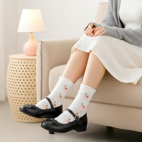 5 Pair Cute Ruffle Socks, Cottagecore Floral Crew Socks, Lace Cute Breathable Mid Tube Sock, Core Clothes Aesthetic in Saudi Arabia
