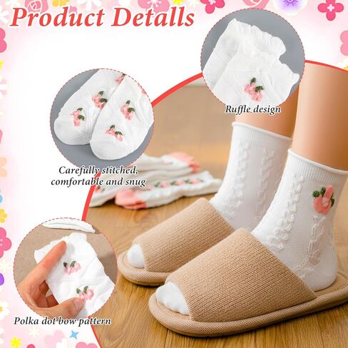 5 Pair Cute Ruffle Socks, Cottagecore Floral Crew Socks, Lace Cute Breathable Mid Tube Sock, Core Clothes Aesthetic in Saudi Arabia