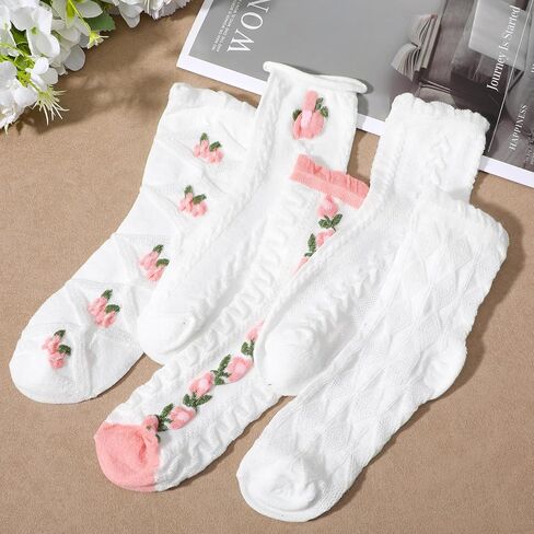 5 Pair Cute Ruffle Socks, Cottagecore Floral Crew Socks, Lace Cute Breathable Mid Tube Sock, Core Clothes Aesthetic in Saudi Arabia