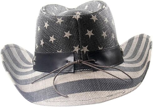 American Flag Cowboy Hat Straw Western Hat Unisex for Men and Women Patriotic Outdoor Party Accessory Black in Kuwait