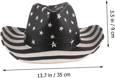 American Flag Cowboy Hat Straw Western Hat Unisex for Men and Women Patriotic Outdoor Party Accessory Black in Kuwait