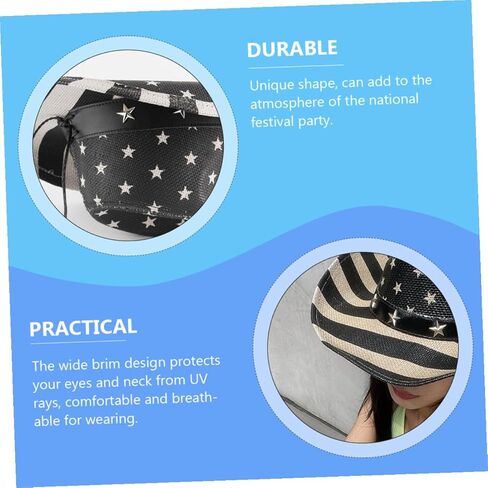 American Flag Cowboy Hat Straw Western Hat Unisex for Men and Women Patriotic Outdoor Party Accessory Black in Kuwait
