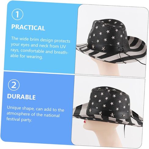 American Flag Cowboy Hat Straw Western Hat Unisex for Men and Women Patriotic Outdoor Party Accessory Black in Kuwait