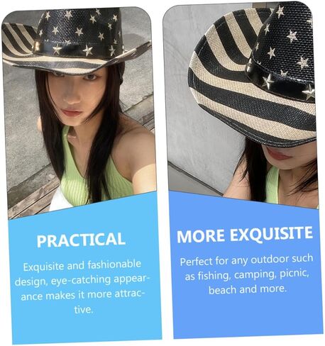 Yardwe American Flag Cowboy Hat Straw Western Hat Unisex Multi-Functional Summer Outdoor Events in Saudi Arabia