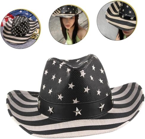 Yardwe American Flag Cowboy Hat Straw Western Hat Unisex Multi-Functional Summer Outdoor Events in Saudi Arabia