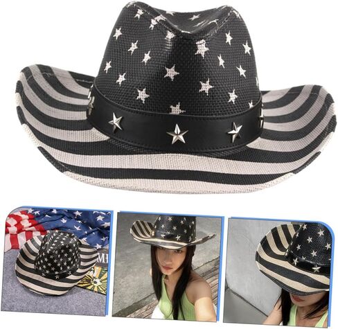 Yardwe American Flag Cowboy Hat Straw Western Hat Unisex Multi-Functional Summer Outdoor Events in Saudi Arabia