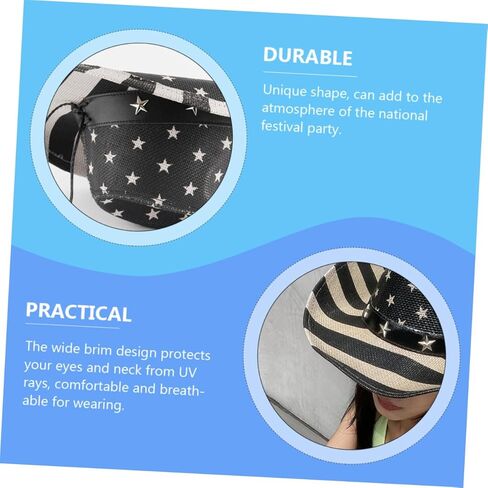 قبعة رعاة البقر ذات العلم الأمريكي من Uonlytech قبعة شمس من القش للجنسين غربية مع شريط أسود مناسبة للأنشطة الخارجية في الرابع من يوليو in Saudi Arabia