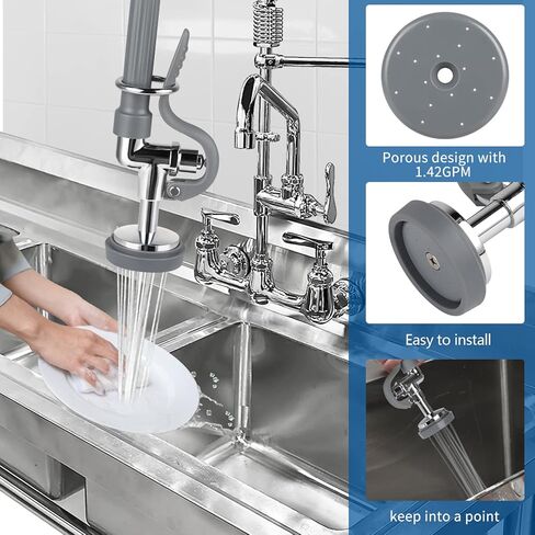 Spray Valve Repair Kit for Commercial Sink Faucet Dish Sprayer Valve, Pre-Rinse Spray Face Bumper and Screw Repair Kit 1.42 GPM High-Pressure, 2 Pack Gray in Saudi Arabia