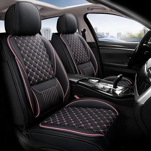 Leather Car Seat Covers,Full Coverage Seat Covers Full Set with Fix Lumber Support,Universal Automotive Seat Covers for Cars,SUVs,Trucks and Sedans (Black&Pink, Full Set) in Saudi Arabia