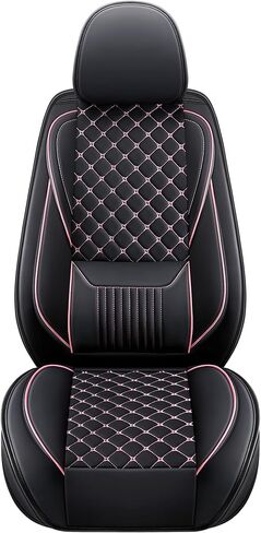 Leather Car Seat Covers,Full Coverage Seat Covers Full Set with Fix Lumber Support,Universal Automotive Seat Covers for Cars,SUVs,Trucks and Sedans (Black&Pink, Full Set) in Saudi Arabia