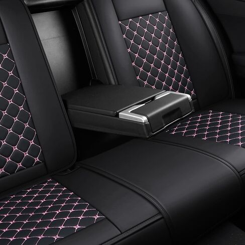 Leather Car Seat Covers,Full Coverage Seat Covers Full Set with Fix Lumber Support,Universal Automotive Seat Covers for Cars,SUVs,Trucks and Sedans (Black&Pink, Full Set) in Saudi Arabia