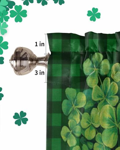 ستائر عيد القديس باتريك للنوافذ، جرة محظوظة، ربطة عنق، ستارة مطبخ، ستائر جاموس منقوشة، ستائر قصيرة للمطبخ، غرفة المعيشة، الحمام، ديكور حفلات الربيع، 54 × 18 بوصة in Kuwait
