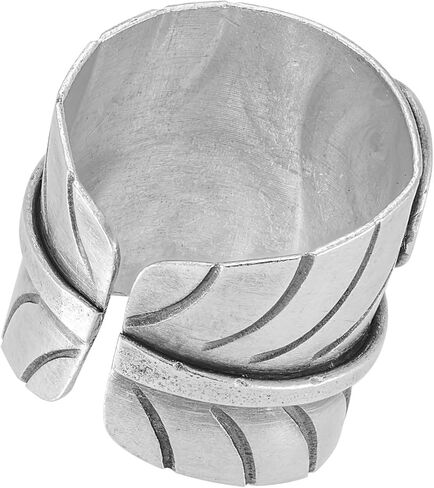 81stgeneration Hill Tribe Silver Spiral Applique Ring With Engraved Leaf Texture - Wide Adjustable Band in 999 Pure Silver - Artisan Tribal Statement Jewelry for Women - Unique Fern Frond Design in Saudi Arabia