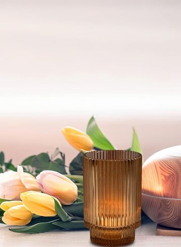 حامل نذري من الزجاج المضلع من سيرين سبيسز ليفينج كهرمان، قطعة مركزية زخرفية لحفلات الزفاف، والكريسماس، وعيد الشكر، وغرفة المعيشة، وديكور المنزل، بقطر 3.25 سم وطول 5 سم، مجموعة من 24 قطعة in Saudi Arabia