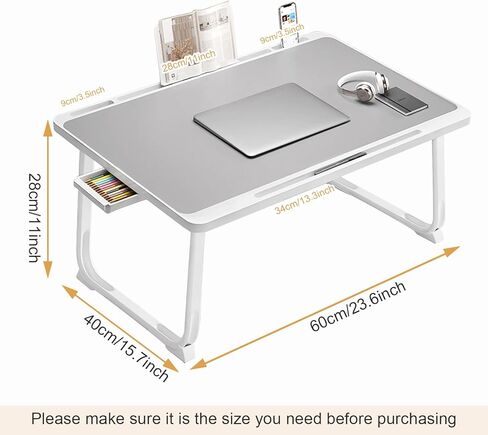 مكتب كمبيوتر محمول للسرير، طاولة سرير للكمبيوتر المحمول، طاولة كمبيوتر لوحي قابلة للطي مع درج تخزين وحامل للكتب، صواني سرير لمكاتب الكمبيوتر المحمول لأرضية الأريكة (فضي) in Kuwait